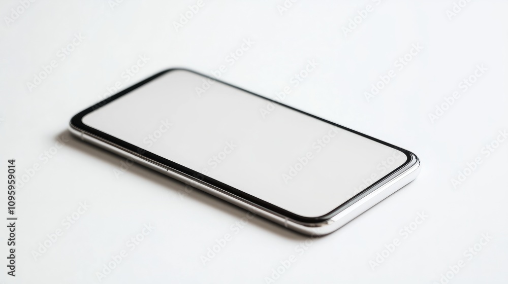 A smartphone with a minimalist design, blank display, placed on white background for clean UI A smartphone with a minimalist design, blank display, placed on white background for clean UI