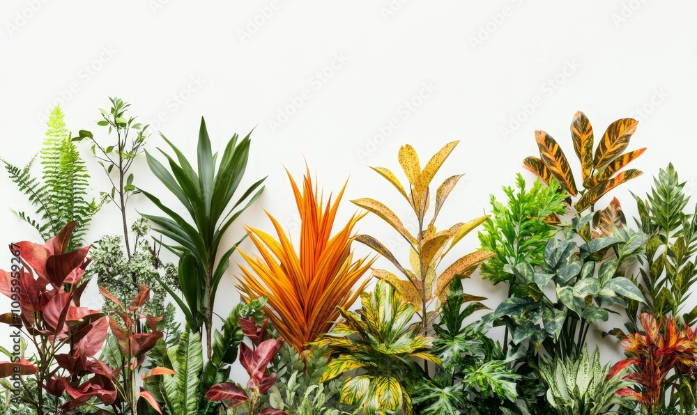 Vibrant tropical plants against white background. Vibrant tropical plants against white background.