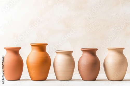 handmade and ceramics concept. An artisan s workshop with rows of freshly crafted ceramic vases, showcasing the authenticity of traditional pottery photo