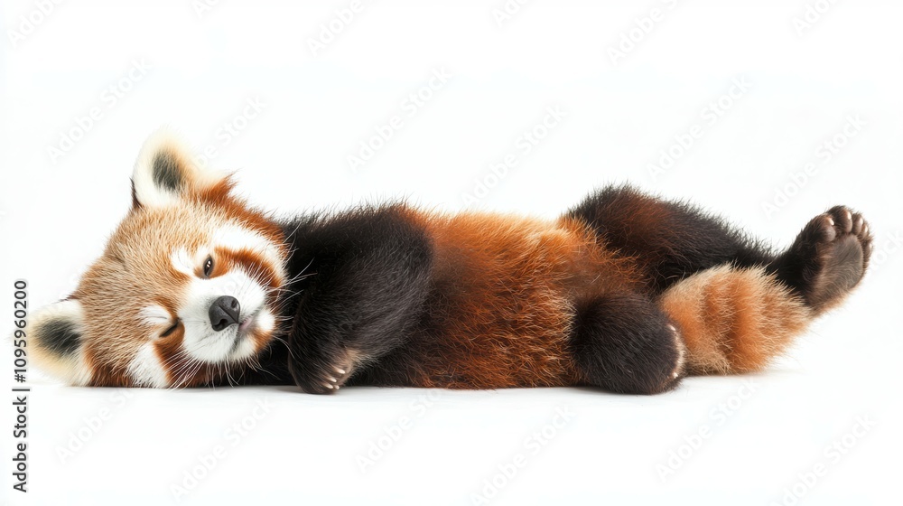 Obraz premium Red panda lounging on its back studio setting animal photography minimalist environment fun concept