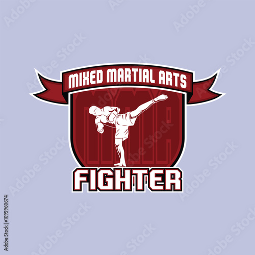 MMA Mixed Martial Arts Fighter Champion Logo Badge Vector