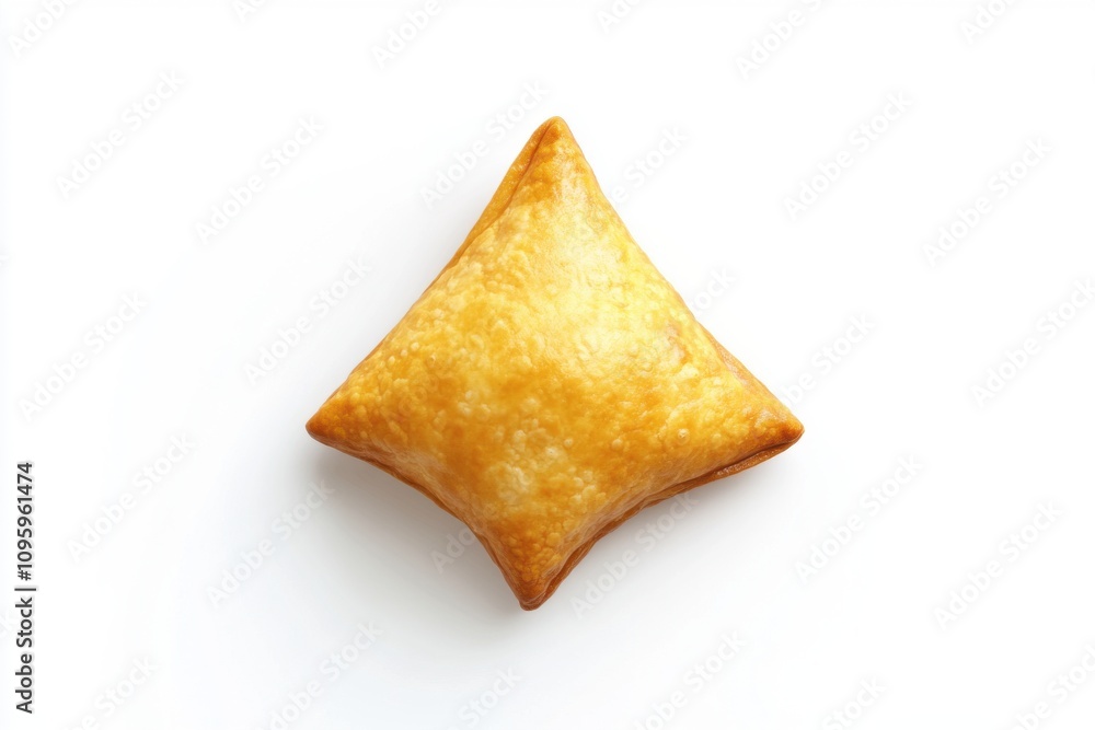 Golden, crispy pastry in a diamond shape resting on a white background, perfect for culinary delights. Golden, crispy pastry in a diamond shape resting on a white background, perfect for culinary delights.