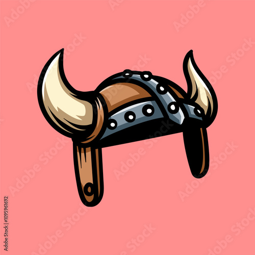 viking helmet colored isolated drawing line art style sketch classic vintage design illustration