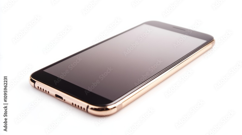 High-quality smartphone with a blank screen and metallic sides, isolated on white background for UI/UX showcase High-quality smartphone with a blank screen and metallic sides, isolated on white background for UI/UX showcase