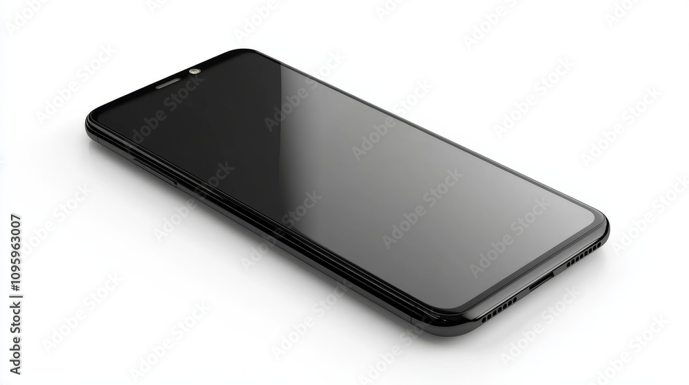 Realistic smartphone in jet black, blank display, placed on a white background for UI design presentations Realistic smartphone in jet black, blank display, placed on a white background for UI design presentations