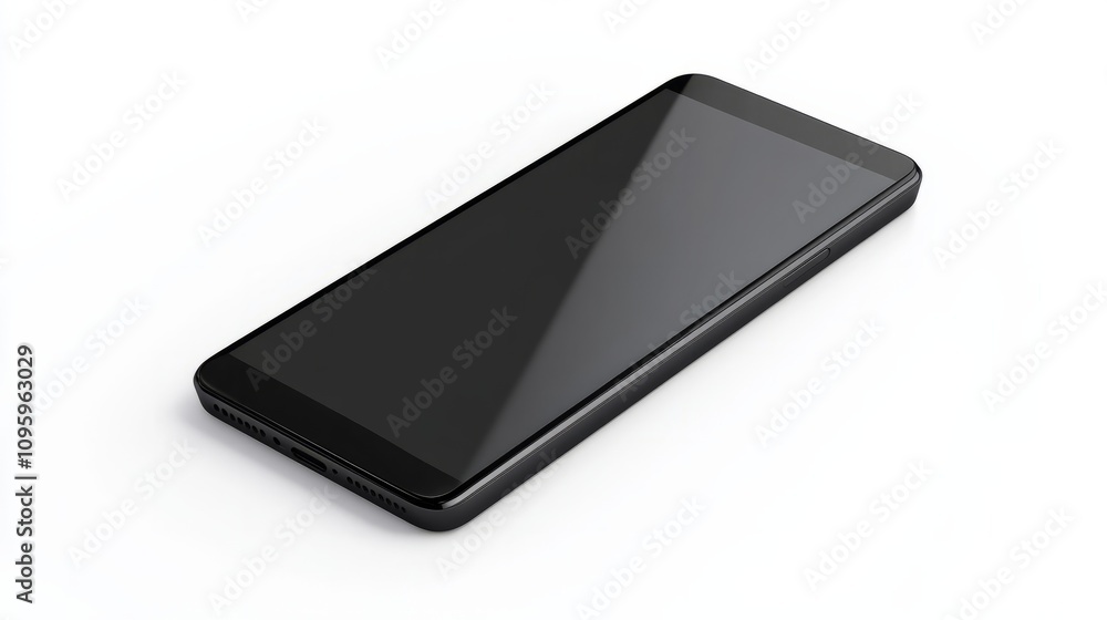 Realistic smartphone in jet black, blank display, placed on a white background for UI design presentations Realistic smartphone in jet black, blank display, placed on a white background for UI design presentations
