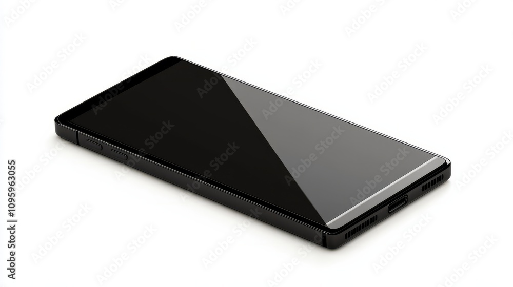 Realistic smartphone in jet black, blank display, placed on a white background for UI design presentations Realistic smartphone in jet black, blank display, placed on a white background for UI design presentations