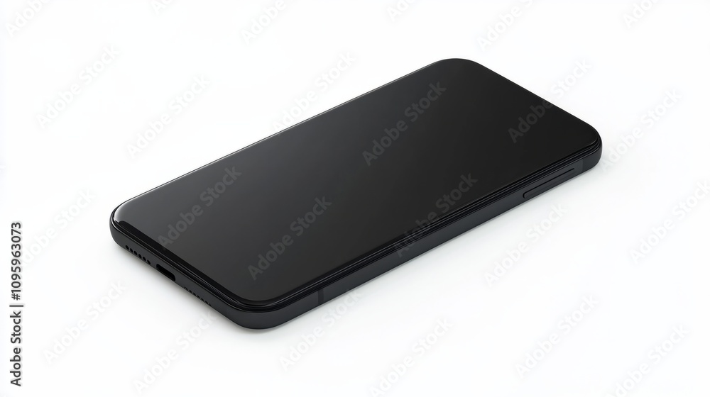 Realistic smartphone in jet black, blank display, placed on a white background for UI design presentations Realistic smartphone in jet black, blank display, placed on a white background for UI design presentations