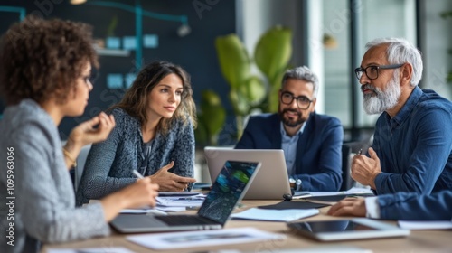 Group of business people working together in modern office. Teamwork concept. - Generated AI