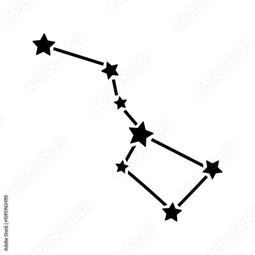 Ursa Major constellation, vector icon. Hand drawn simple outline, stars on the night sky. Great bear, big dipper. Symbol of astronomy, astrology, magic. Black and white doodle for posters, print