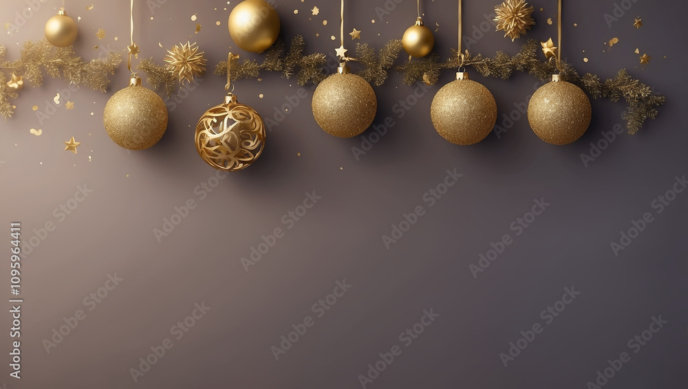 Merry Chrismas and Happy New Year, gold chrismas ball hanging on the background Merry Chrismas and Happy New Year, gold chrismas ball hanging on the background