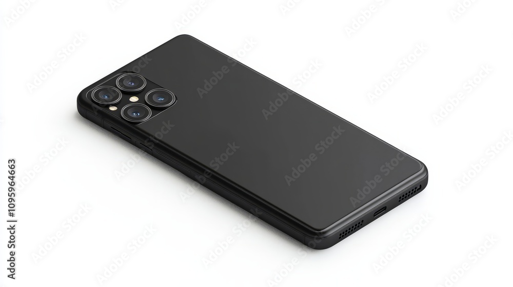 Realistic smartphone mockup with a triple camera setup and sleek design, isolated on white background Realistic smartphone mockup with a triple camera setup and sleek design, isolated on white background
