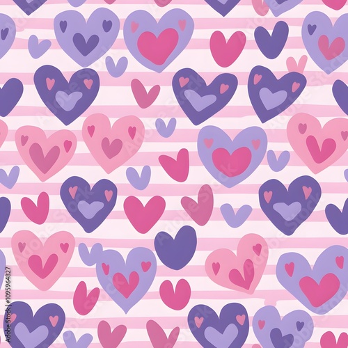 Playful hearts on a pastel grid background.