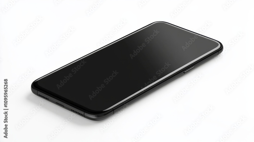 Realistic smartphone mockup with rounded corners and a sleek black finish, isolated on white background Realistic smartphone mockup with rounded corners and a sleek black finish, isolated on white background