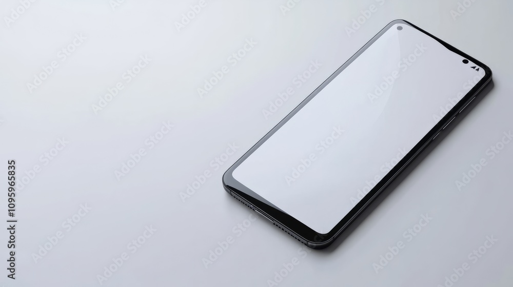 Realistic smartphone mockup with thin bezels, isolated on a white background, ready for a clean UI display Realistic smartphone mockup with thin bezels, isolated on a white background, ready for a clean UI display