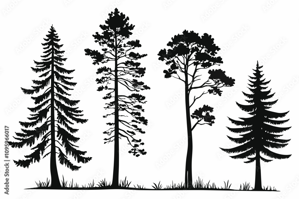 Obraz premium Minimalist Pine Tree Silhouettes Vector Art for Nature and Outdoor Themes