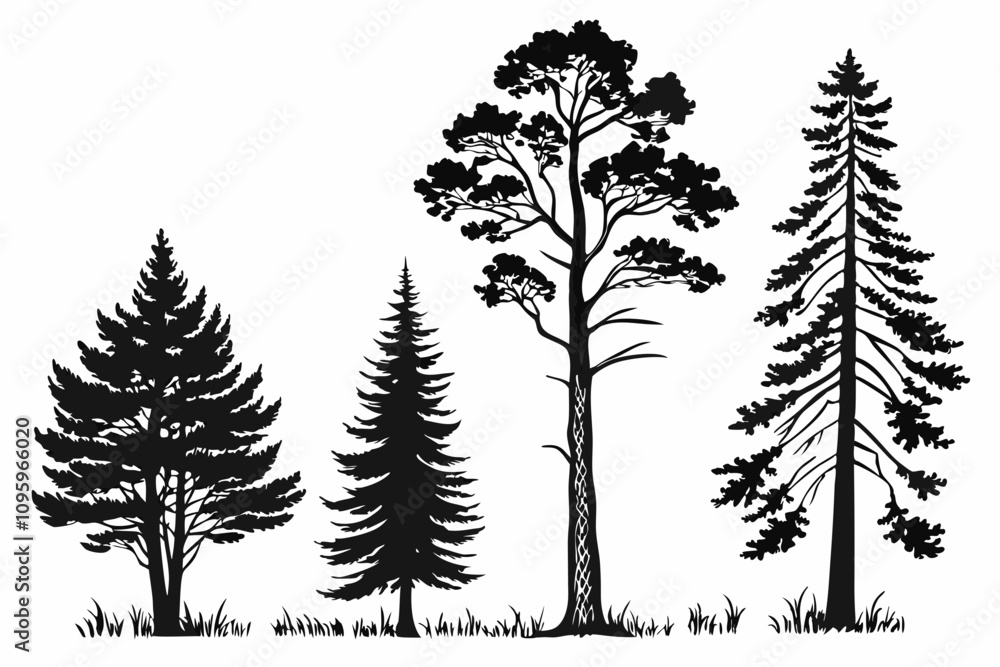 Fototapeta premium Minimalist Pine Tree Silhouettes Vector Art for Nature and Outdoor Themes
