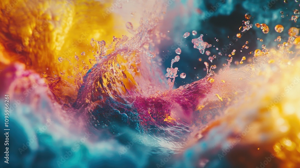 Fototapeta premium Mesmerizing abstract digital art with vibrant rainbow colors exploding in waves and splashes, creating a visually stunning, fluid motion of colors and textures