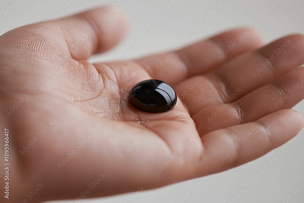 Fototapeta premium Dark sphere rests in open palm.