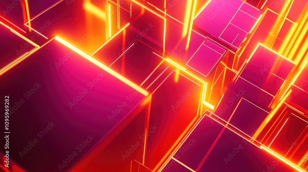 Dynamic geometric patterns in bright orange and magenta, featuring sharp angles and gradients that create a sense of movement. This design includes subtle metallic reflections and glowing outlines Dynamic geometric patterns in bright orange and magenta, featuring sharp angles and gradients that create a sense of movement. This design includes subtle metallic reflections and glowing outlines