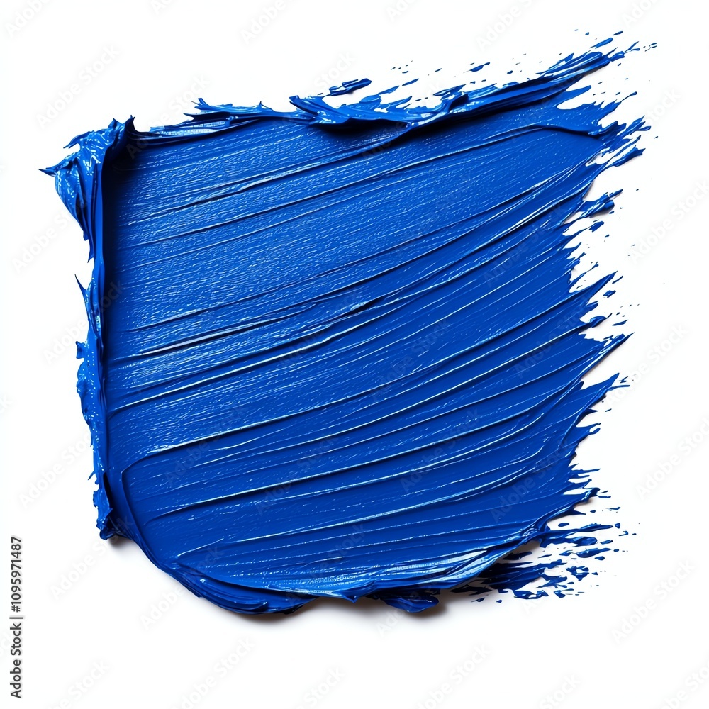 Vivid blue paint stroke on a white background for artistic use. Vivid blue paint stroke on a white background for artistic use.