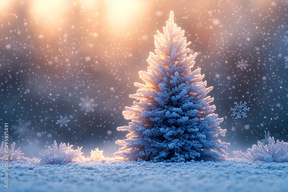 A snowy Christmas tree in a snowy landscape. A snowy Christmas tree in a snowy landscape.