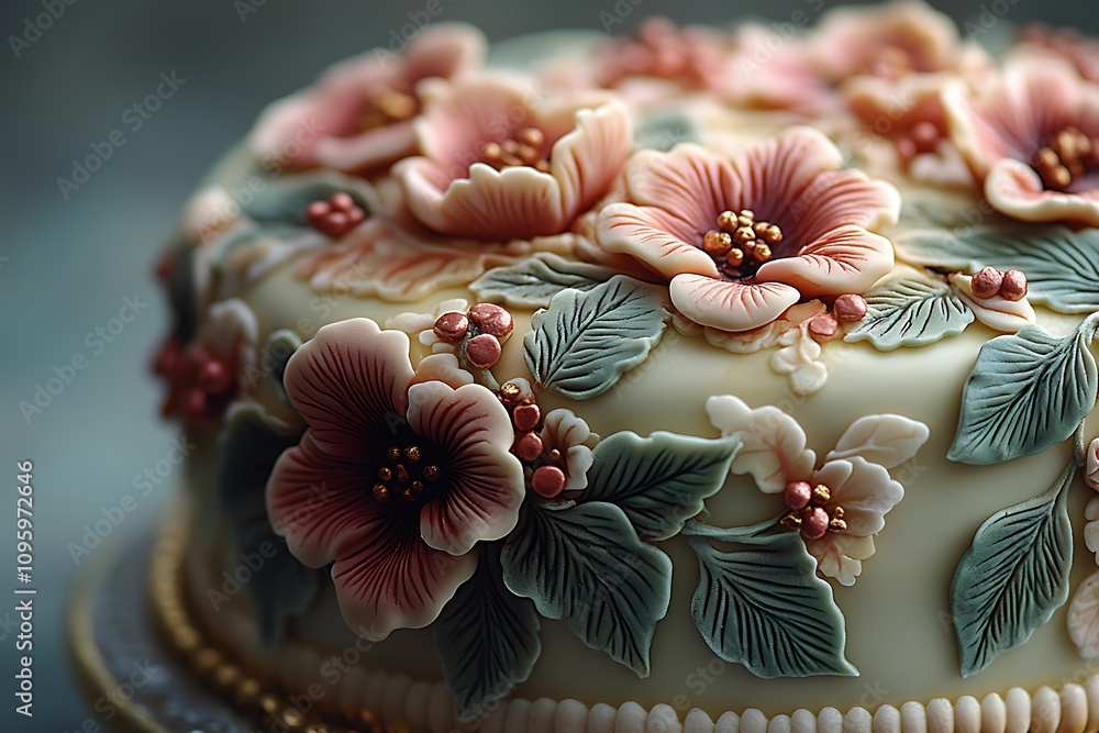 A beautifully decorated floral cake with elegant sugar flowers. A beautifully decorated floral cake with elegant sugar flowers.