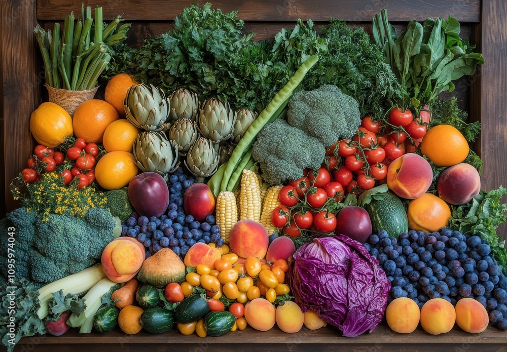 Vibrant Display of Fresh Vegetables and Fruits with a Variety of Colors and Textures Perfect for a Healthy Lifestyle or Culinary Inspiration Vibrant Display of Fresh Vegetables and Fruits with a Variety of Colors and Textures Perfect for a Healthy Lifestyle or Culinary Inspiration