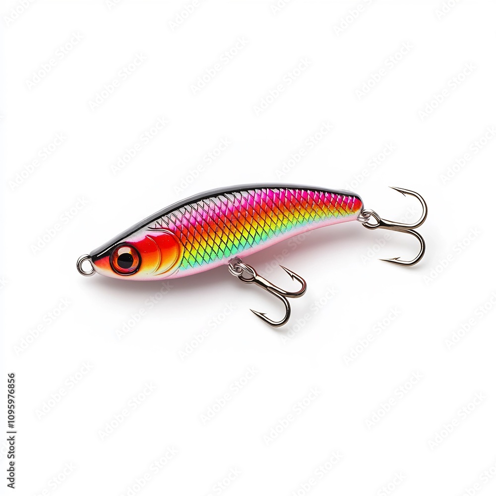 Vibrant Fishing Lure on White Background Detailed Macro Photography of Colorful Angling Tackle Vibrant Fishing Lure on White Background Detailed Macro Photography of Colorful Angling Tackle