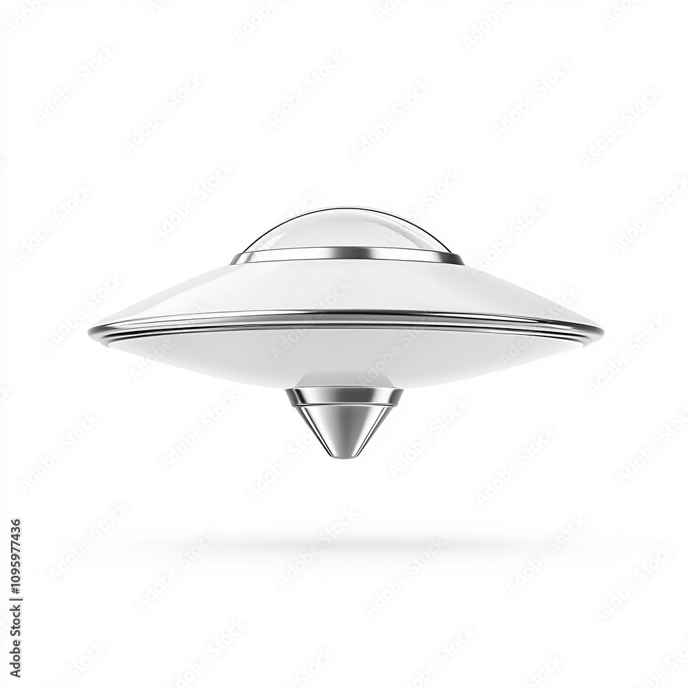 Macro Shot of a Levitating Metallic UFO Spacecraft on White Background Macro Shot of a Levitating Metallic UFO Spacecraft on White Background