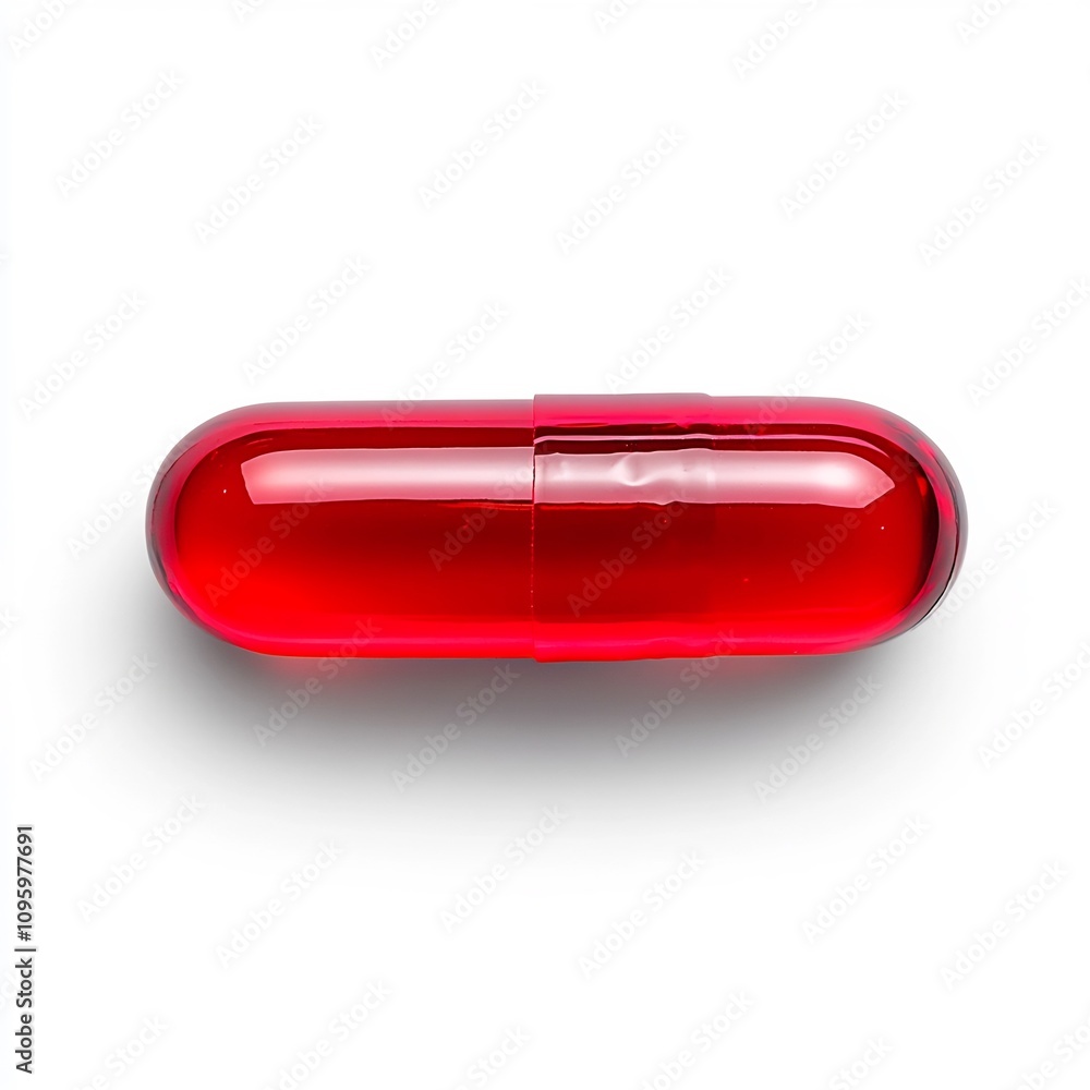 Closeup Macro Shot of a Red Pharmaceutical Pill on Pristine White Background Closeup Macro Shot of a Red Pharmaceutical Pill on Pristine White Background