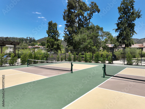 Wallpaper Mural Aerial view of a pickle ball complex with courts beside a playground in a suburban park in San Diego Torontodigital.ca