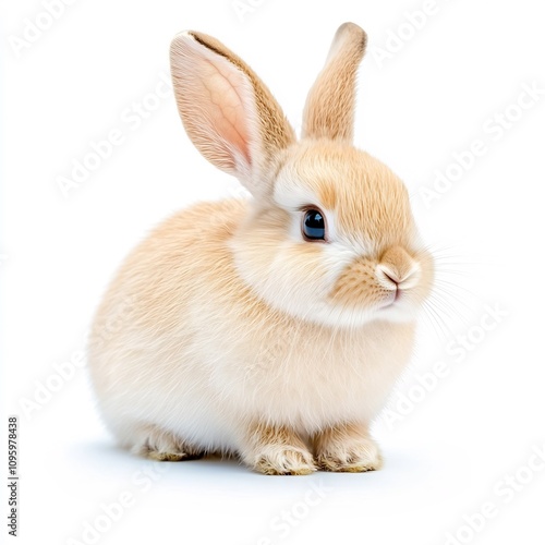 Closeup Macro Shot of Adorable Fluffy White Rabbit on Clean Background