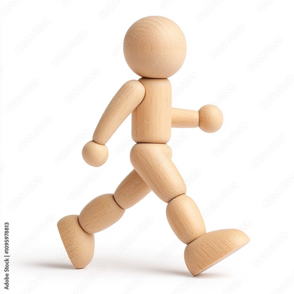 Wooden Mannequin in Running Pose on White Macro Shot Wooden Mannequin in Running Pose on White Macro Shot