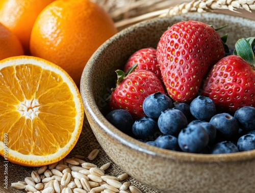 Wallpaper Mural Fresh strawberries, blueberries, oranges, and oat grains in a bowl. Torontodigital.ca