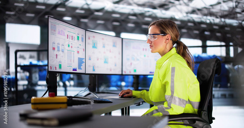 Woman Working In Power Plant Electricity photo