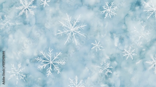 Icy Blue Background with Frosty Snowflakes