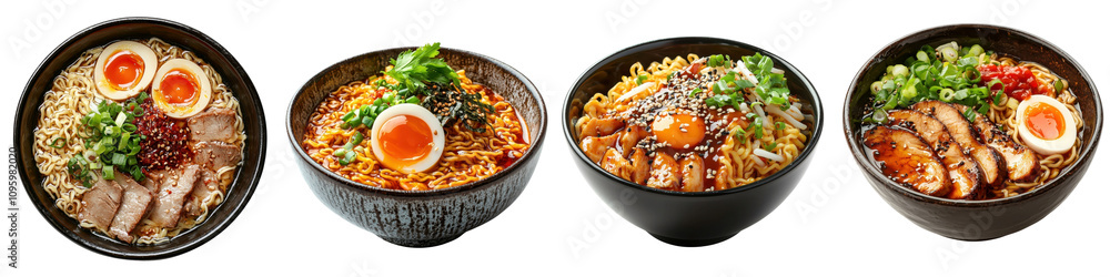 Ramen bowl with spreading sauce isolated on white background. Collection PNG. Ramen bowl with spreading sauce isolated on white background. Collection PNG.