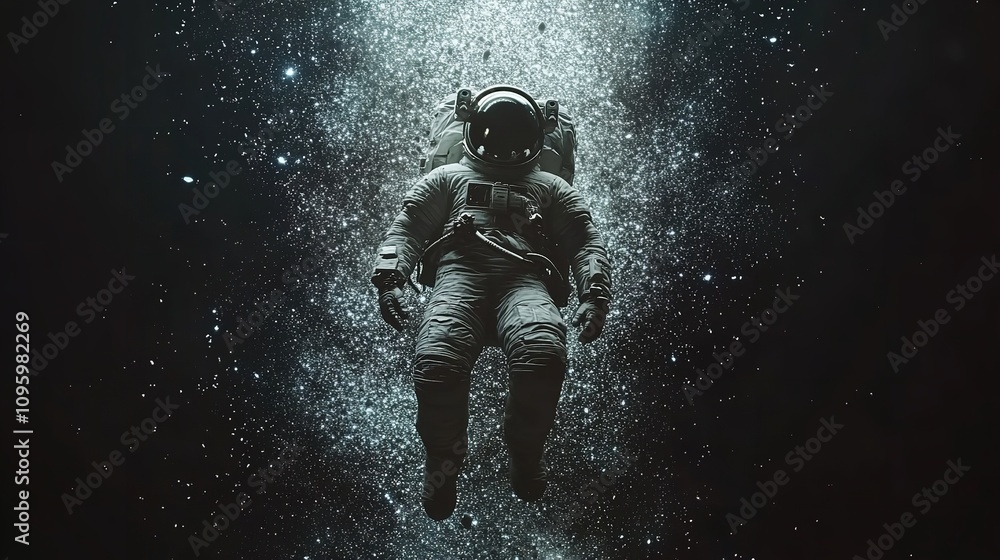 Fototapeta premium Astronaut floating in outer space, Earth visible in the background