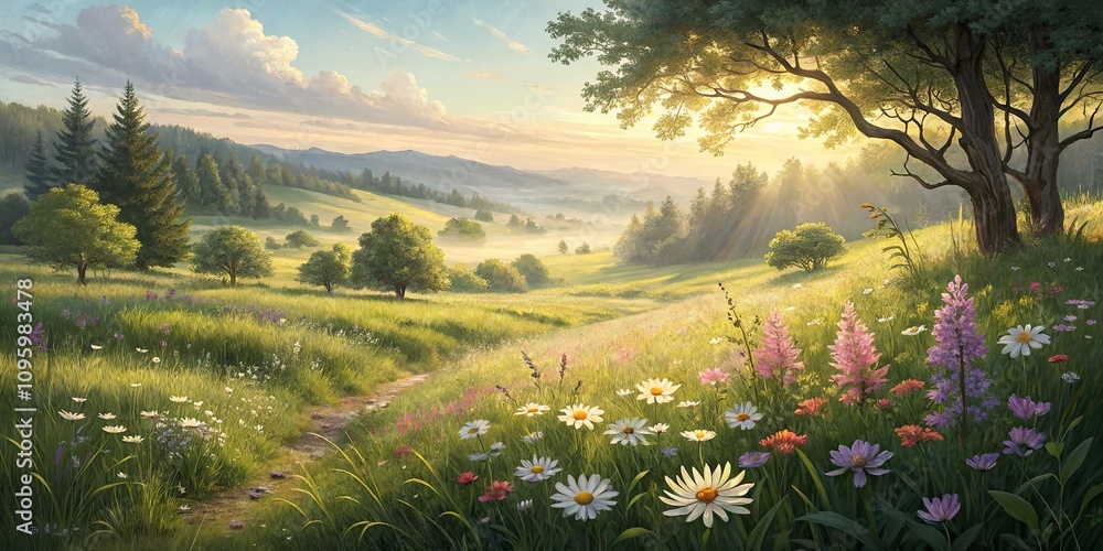 • Gentle shadows fall across the lush greenery of a sunlit meadow, where vibrant wildflowers bloom in every direction, filling the air with joy and tranquility. • Gentle shadows fall across the lush greenery of a sunlit meadow, where vibrant wildflowers bloom in every direction, filling the air with joy and tranquility.
