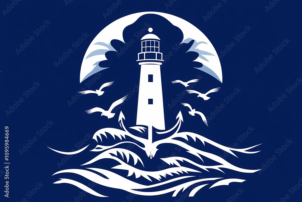 Maritime Serenity: Anchor and Lighthouse Vector Logo Maritime Serenity: Anchor and Lighthouse Vector Logo