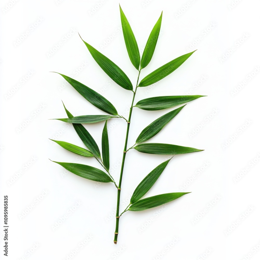Fototapeta premium Fresh green bamboo leaves, isolated on white background