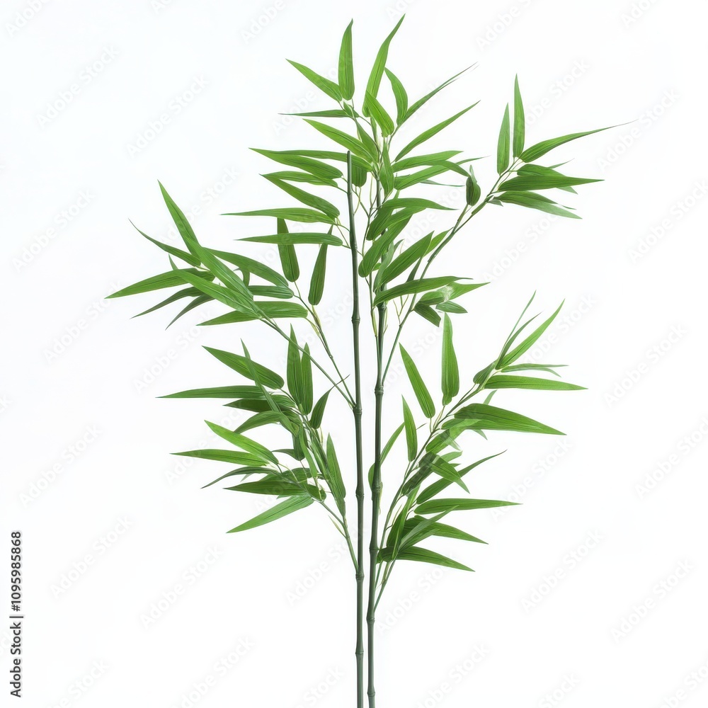 Fototapeta premium Fresh green bamboo leaves, isolated on white background