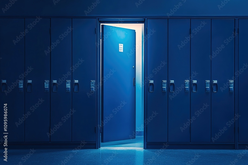 Mysterious Blue Hallway: Open Door to the Unknown Mysterious Blue Hallway: Open Door to the Unknown
