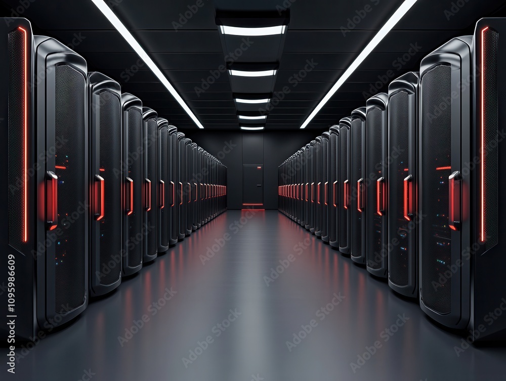 Fototapeta premium Modern data center corridor with futuristic server equipment