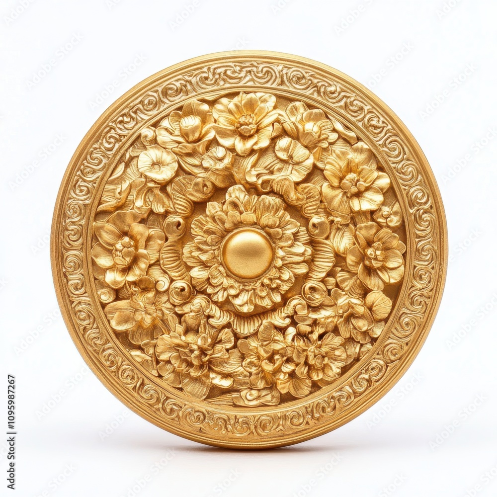 Fototapeta premium Chinese Golden Coin, Isolated on White Background