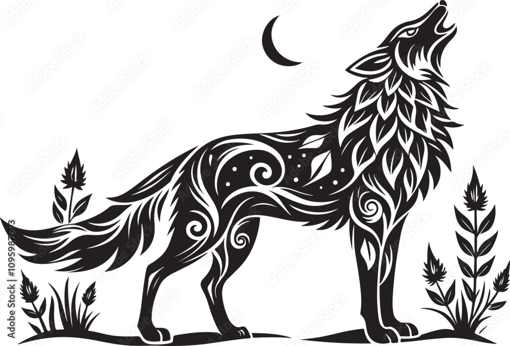 Fototapeta premium Wolf vector illustration silhouette printable png