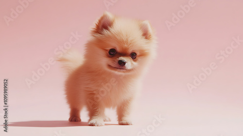 Charming fluffy dog action playful scene studio setting cute pet environment captivating perspective for animal lovers