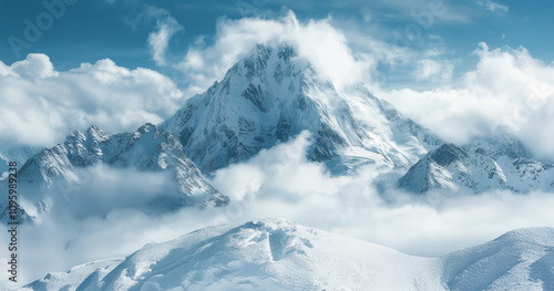 Wallpaper Mural Majestic snow-capped peak rises above the clouds in a breathtaking winter landscape Torontodigital.ca