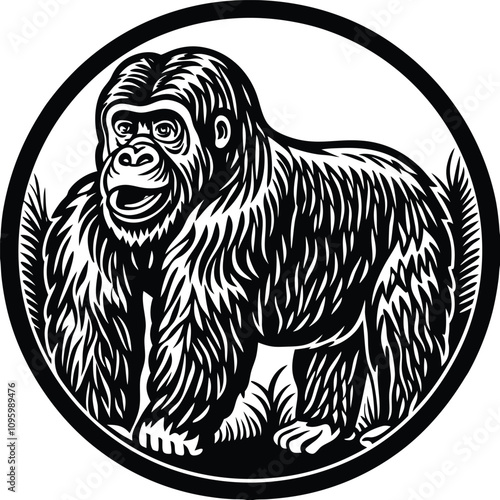 Gorilla with laughing out loud face, a stencil clipart featuring the silhouette of a Gorilla.